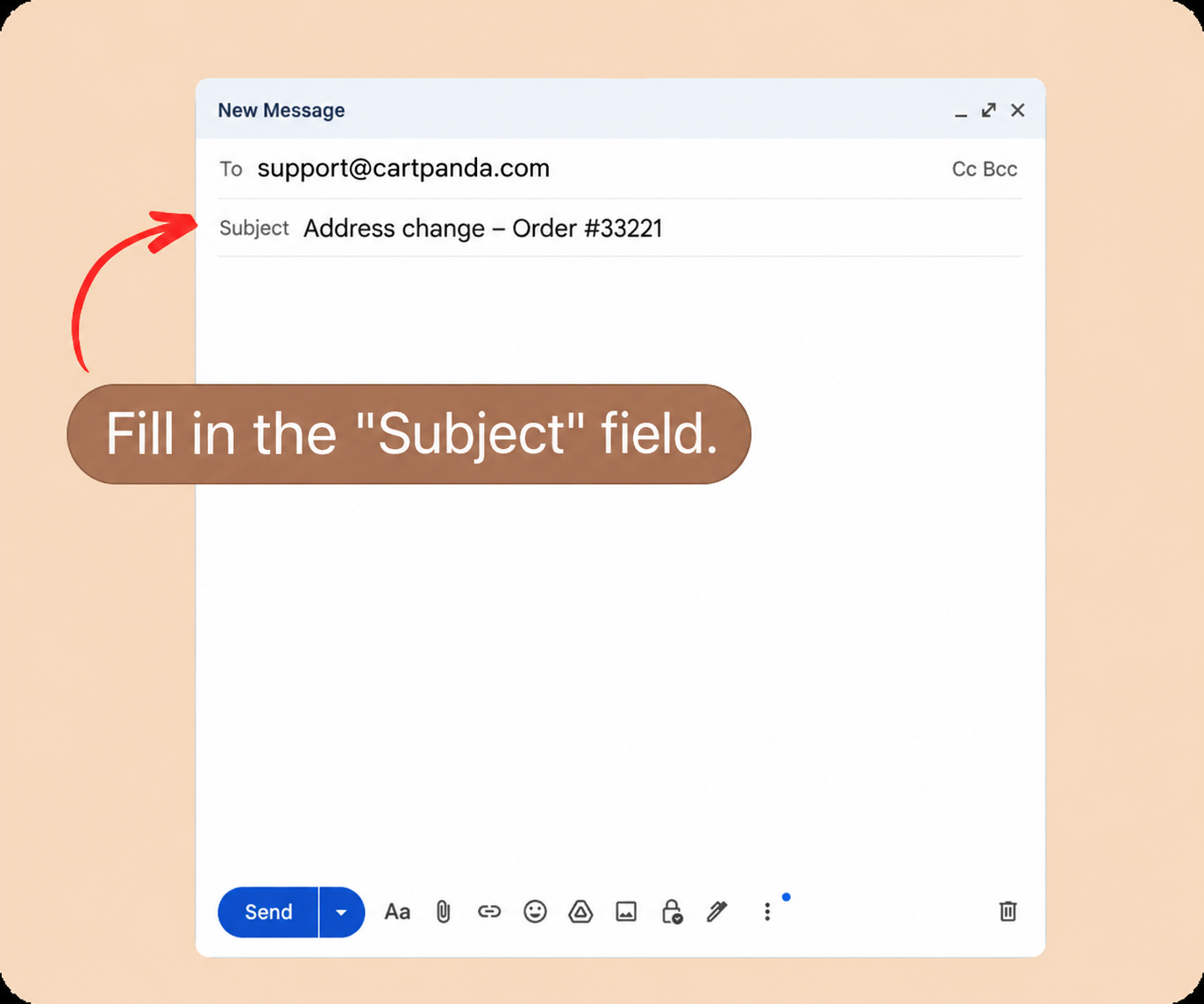 Screenshot showing subject line field